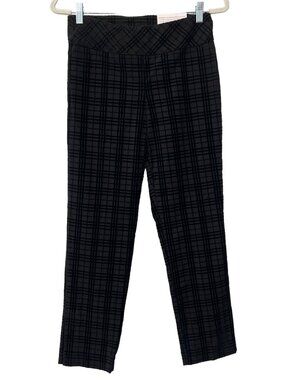 Soft Surroundings Slim Ankle Pant Size XS Plaid Flat Front Black Gray Career NEW
